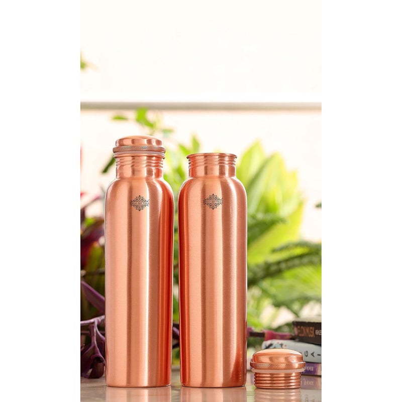 INDIAN ART VILLA INDIAN ART VILLA Lacquer Coated Matt Finish Copper Leak Proof Bottle Storage Water 750 ML Each Set of 3  - Image 3