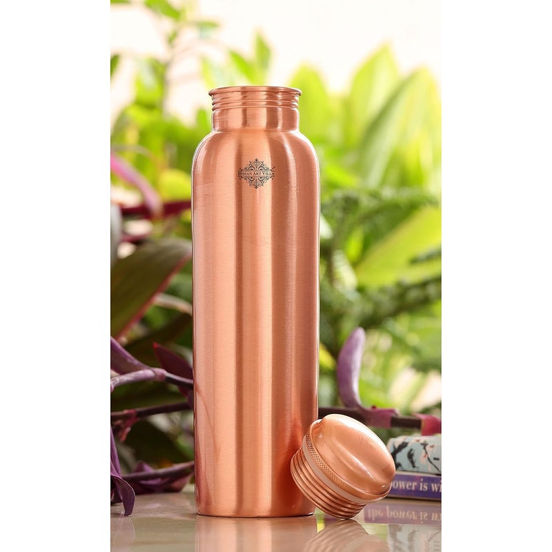 INDIAN ART VILLA INDIAN ART VILLA Lacquer Coated Matt Finish Copper Leak Proof Bottle Storage Water 750 ML Each Set of 3  - Image 5