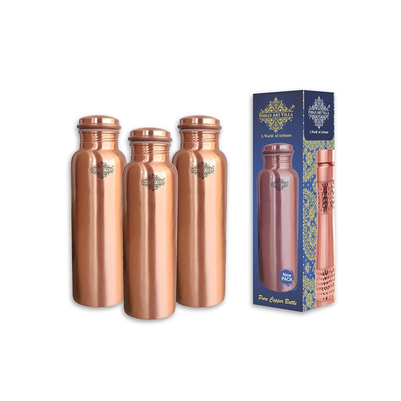 INDIAN ART VILLA INDIAN ART VILLA Lacquer Coated Matt Finish Copper Leak Proof Bottle Storage Water 750 ML Each Set of 3  - Image 1