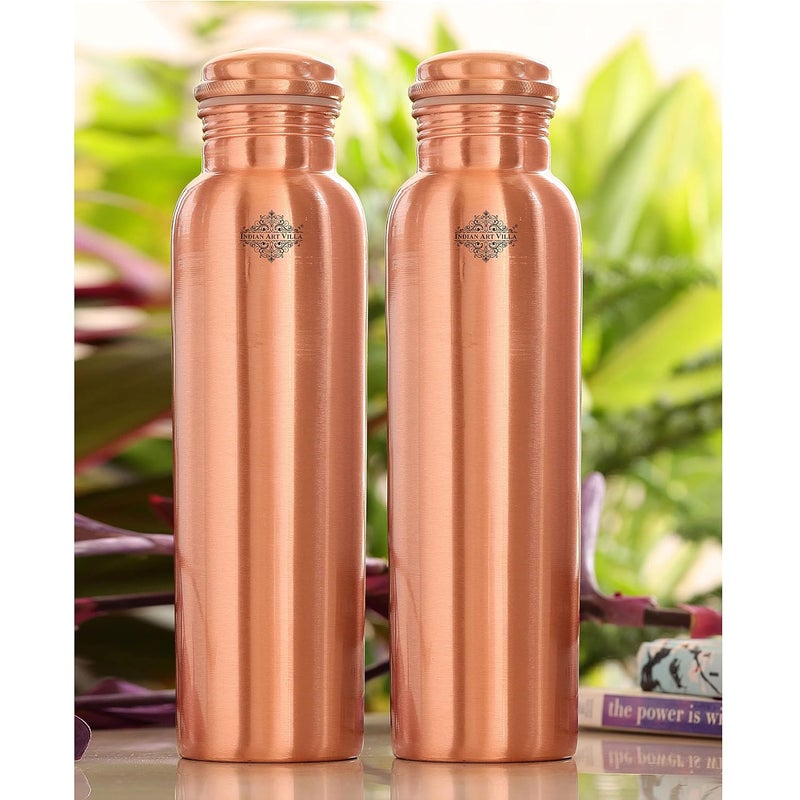 INDIAN ART VILLA INDIAN ART VILLA Lacquer Coated Matt Finish Copper Leak Proof Bottle Storage Water 750 ML Each Set of 3  - Image 2