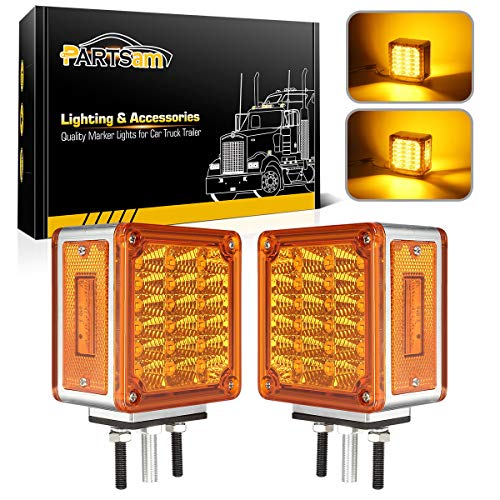 Partsam LED Pedestal Lights AmberAmber Double Face 39 LED Turn Signal Lights Stud Mount Fender Lights Side Marker Lights for Heavy Truck Trailer Freightliner Peterbilt Mack Western Star
