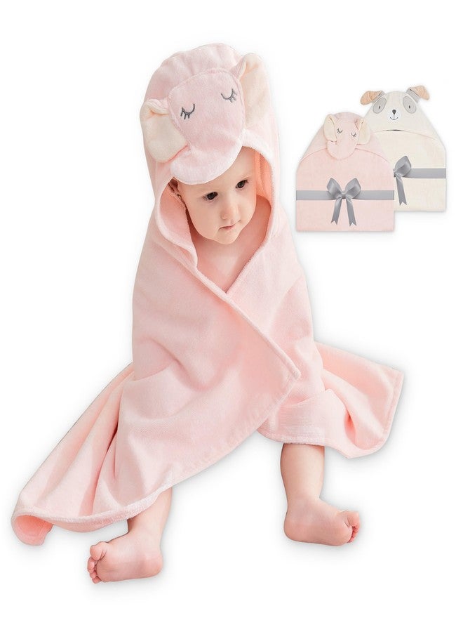 Viviland 2 Pack Hooded Baby Towels, Soft 100% Cotton Baby Bath Towels with Hood, Extra Thick and Absorbent, Essential for Newborns, Kids, Infants - Girls and Boys (Pink Elephant & Dog) - Image 1