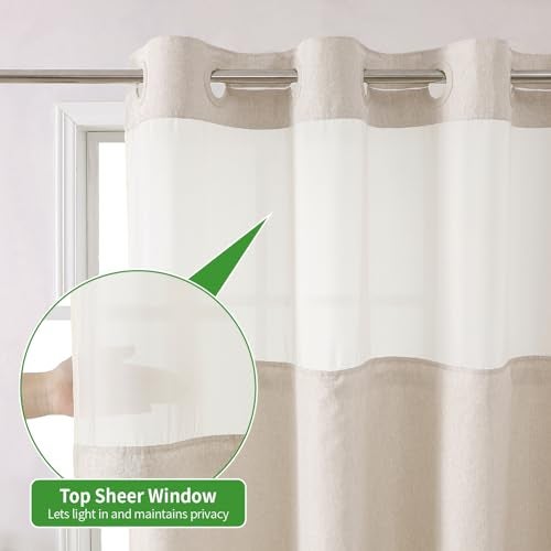 eachope Stall No Hooks Needed Linen Textured Shower Curtain with Snap-in Fabric Liner Set,Hotel Luxury Decor Shower Curtains for Bathroom,Waterproof & Washable,54Wx80H,Cream - Image 3