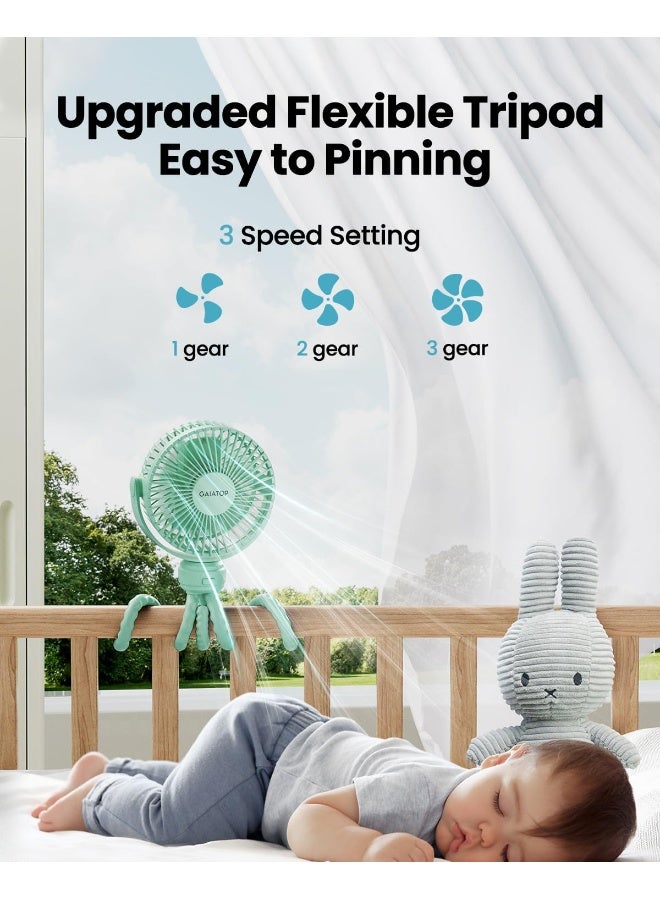 Gaiatop Mini Portable Stroller Fan, Battery Operated Small Clip on, Detachable 3 Speed Rechargeable, 360Â° Rotate Flexible Tripod Better Cooling for Car Seat Crib Treadmill Travel Green - Image 3