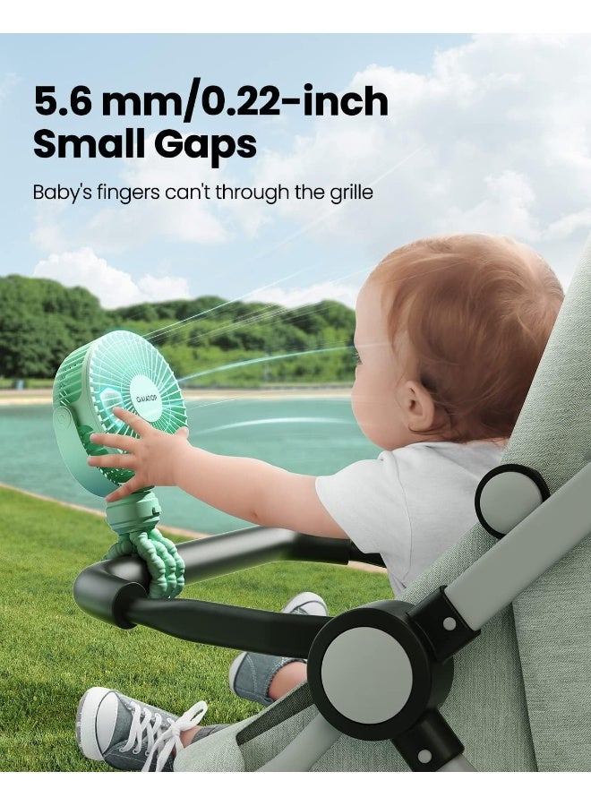 Gaiatop Mini Portable Stroller Fan, Battery Operated Small Clip on, Detachable 3 Speed Rechargeable, 360Â° Rotate Flexible Tripod Better Cooling for Car Seat Crib Treadmill Travel Green - Image 2