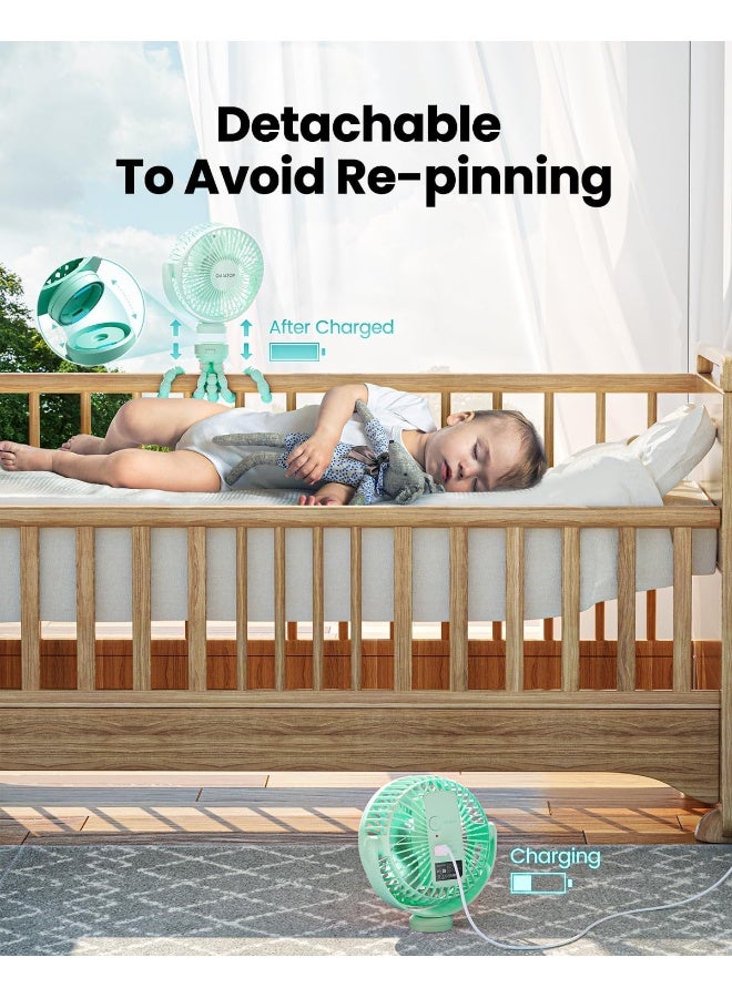 Gaiatop Mini Portable Stroller Fan, Battery Operated Small Clip on, Detachable 3 Speed Rechargeable, 360Â° Rotate Flexible Tripod Better Cooling for Car Seat Crib Treadmill Travel Green - Image 4