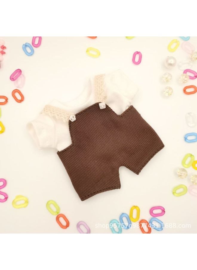 Labubu Vinyl Blind Box Clothes 8cm10cm12cm15cm20cm Cotton Doll Undecided Official Doll Clothes-color:Dark Brown Overalls Jeans + White Top-height:12cm Normal Body  - Image 1