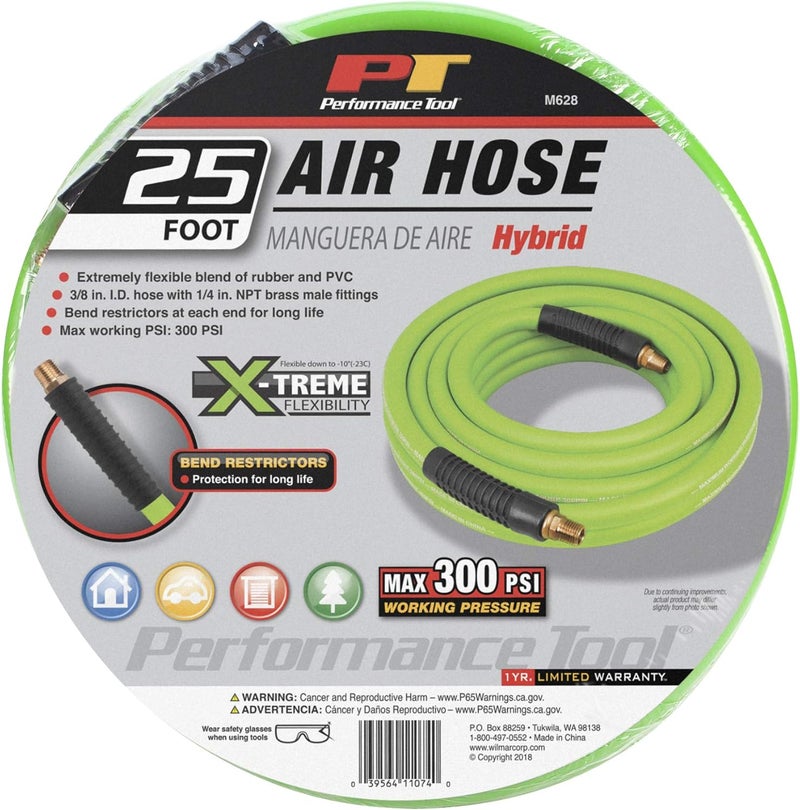 Performance Tool M628 3/8-Inch x 25' Hybrid Air Hose - Flexible and Durable - Image 2