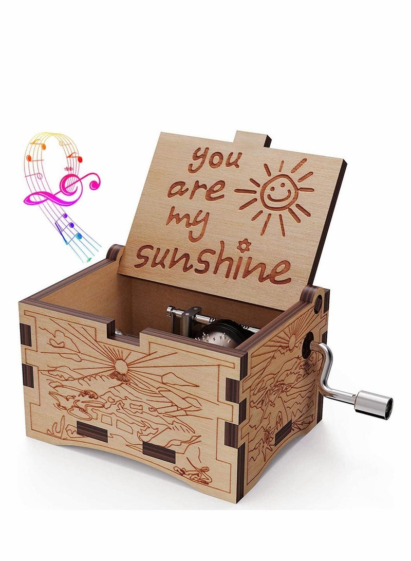 Y&D Wooden Music Box, Engraved Vintage Hand Cranked Boxes, Gift for Child Toddler Girls Daughter Mother Love Women(You are My Sunshine) - Image 1
