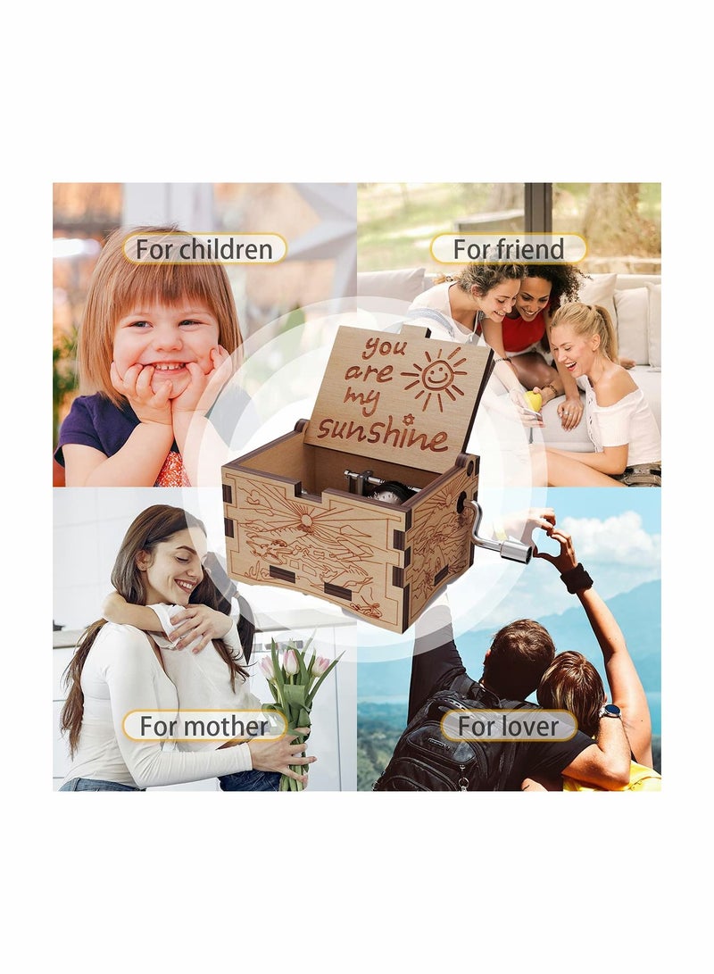 Y&D Wooden Music Box, Engraved Vintage Hand Cranked Boxes, Gift for Child Toddler Girls Daughter Mother Love Women(You are My Sunshine) - Image 4