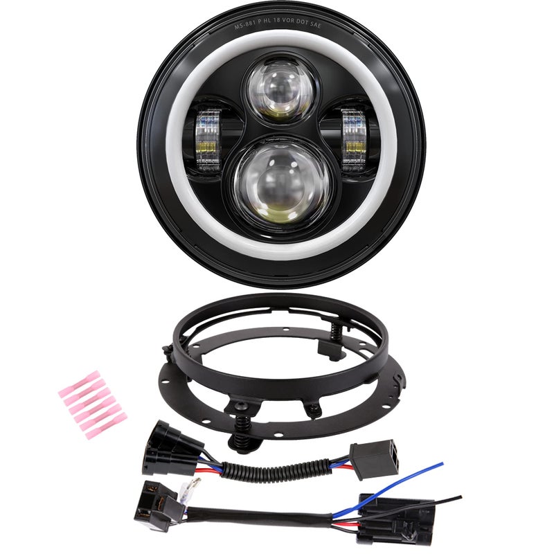 مصباح LED 7 بوصة مع ضوء Halo ومجموعة لمبات DOT DRL للدراجات النارية Touring Street Glide Road King Ultra Classic Electra Glide FatBoy Tri Cvo Heritage Softail Slim Deluxe Switchback Black