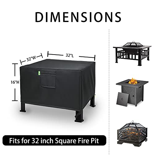 REDRICH Fire Pit Cover Square Heavy Duty Outdoor Firepit Cover Full Coverage Patio Outdoor Fireplace Cover Dustproof Anti UV and Waterproof 32L x 32W x 16H Black - Image 3