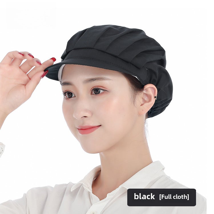 Breathable Chef Cap Dustproof Kitchen Work Hat for Women black full cloth 