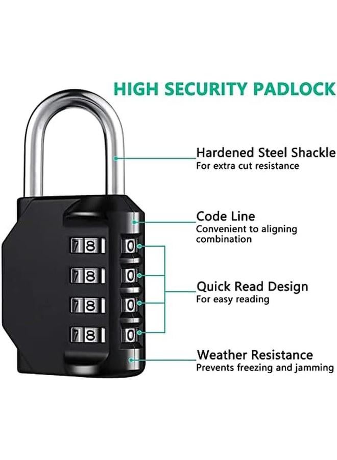 شواي 2 قطعة قفل مركب مع 4 أرقام قرص ناعم قفل عالي التحمل مقاوم للطقس لصالة الألعاب الرياضية والمدرسة وخزائن تخزين الأمتعة باللون الأسود - Image 4