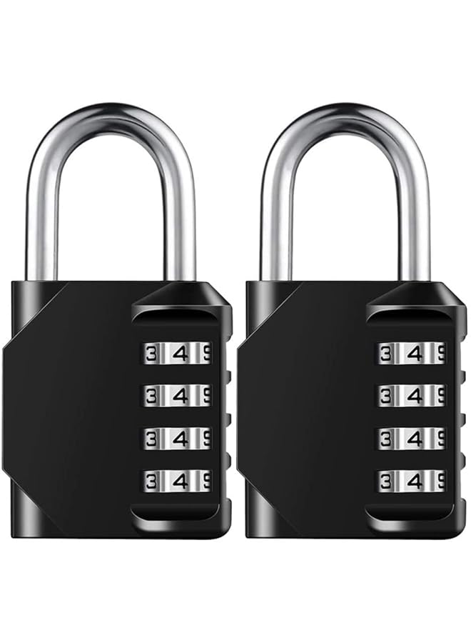 شواي 2 قطعة قفل مركب مع 4 أرقام قرص ناعم قفل عالي التحمل مقاوم للطقس لصالة الألعاب الرياضية والمدرسة وخزائن تخزين الأمتعة باللون الأسود - Image 1