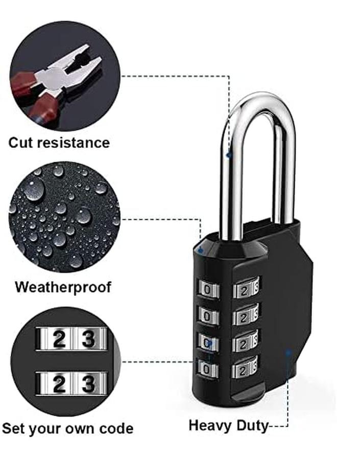 شواي 2 قطعة قفل مركب مع 4 أرقام قرص ناعم قفل عالي التحمل مقاوم للطقس لصالة الألعاب الرياضية والمدرسة وخزائن تخزين الأمتعة باللون الأسود - Image 3
