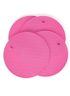 Bukela Honeycomb Pattern 7 inch Silicone Round Kitchen Hot Pad Trivets Set of 4, Pink  - Image 1