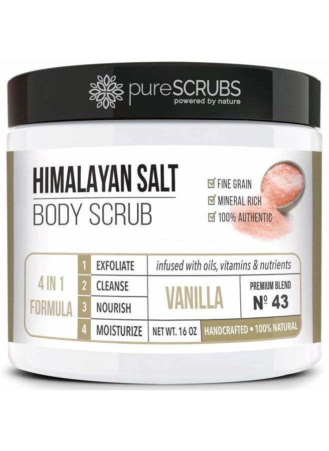 pureSCRUBS - Premium Pink Himalayan Salt Body Scrub Set - Large 16oz VANILLA SCRUB, Organic Essential Oils & Nutrients INCLUDES Wooden Stirring Spoon, Loofah & Mini Exfoliating Bar Soap - Image 1