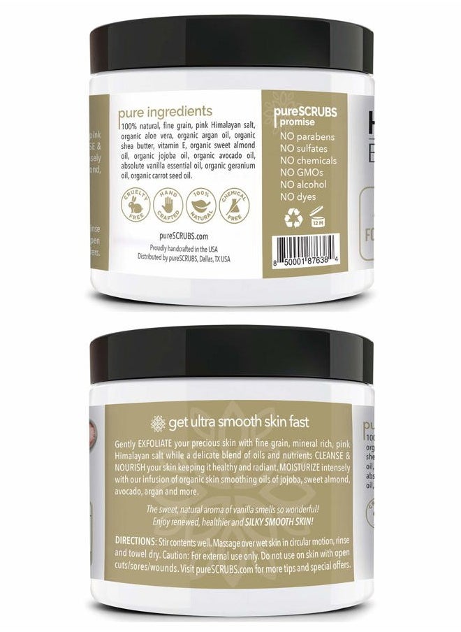 pureSCRUBS - Premium Pink Himalayan Salt Body Scrub Set - Large 16oz VANILLA SCRUB, Organic Essential Oils & Nutrients INCLUDES Wooden Stirring Spoon, Loofah & Mini Exfoliating Bar Soap - Image 1