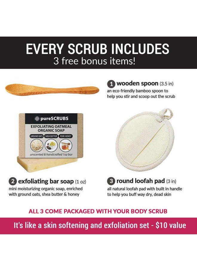 pureSCRUBS - Premium Pink Himalayan Salt Body Scrub Set - Large 16oz VANILLA SCRUB, Organic Essential Oils & Nutrients INCLUDES Wooden Stirring Spoon, Loofah & Mini Exfoliating Bar Soap - Image 1