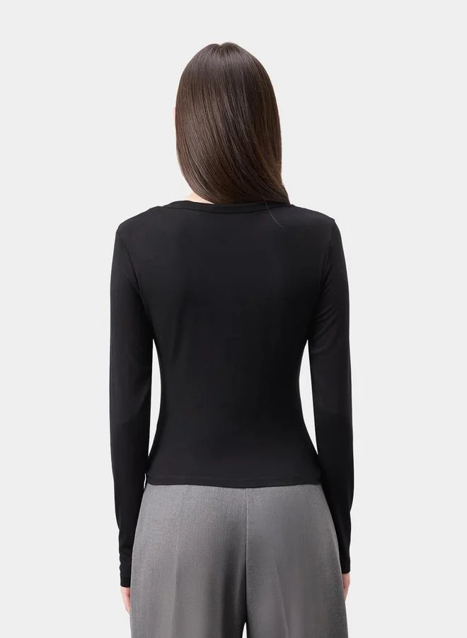 DeFacto DeFacto Women Black Long Sleeve Knitted T-Shirt