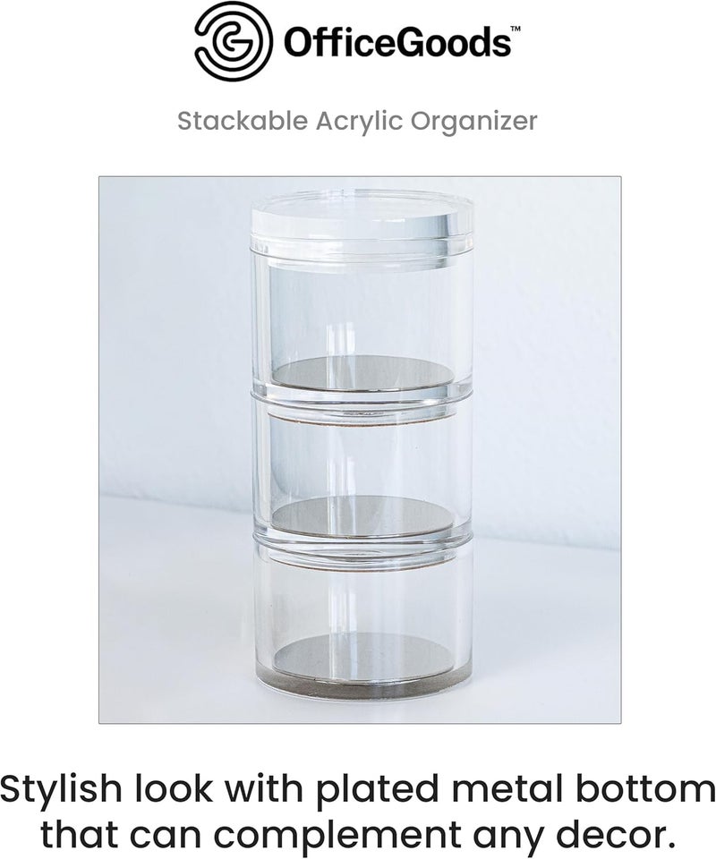 OfficeGoods Acrylic & Silver 3 Tier Organizer – Functional & Elegant Accessory Designed for Your Desk Office or Home – Great Spot for All Your Little Bits (Silver/Round) - Image 2