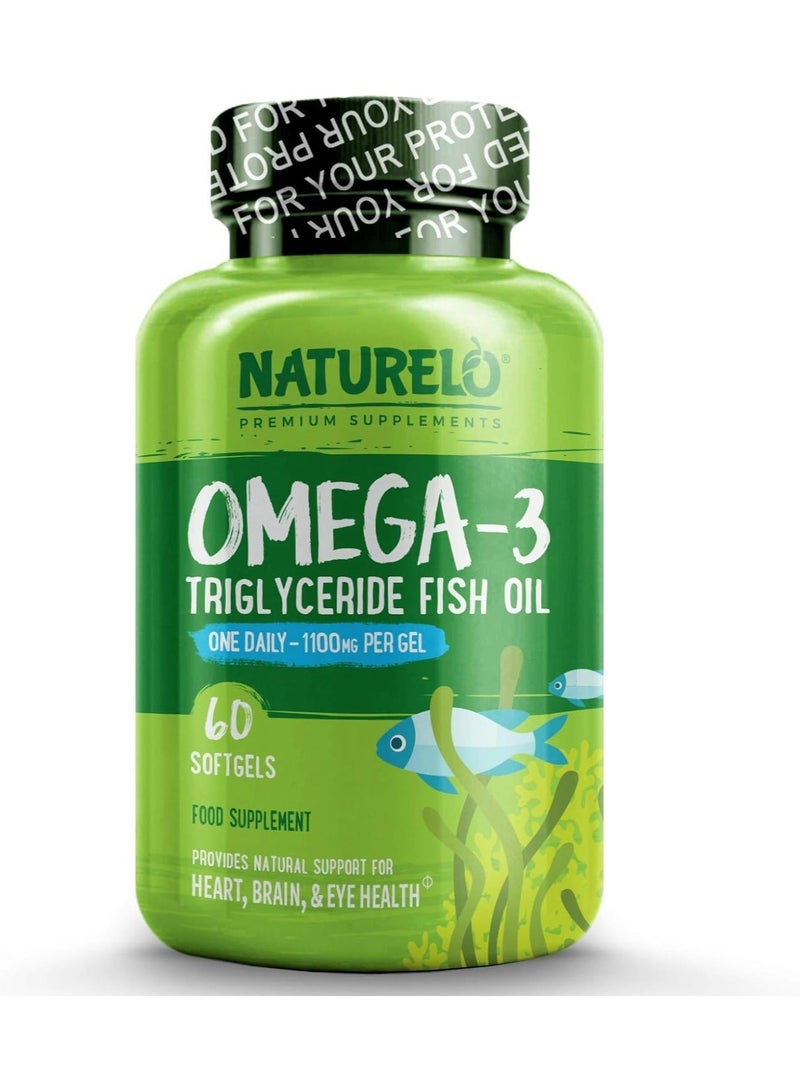 NATURELO Omega-3 Triglyceride Fish Oil One Daily - 1100mg , Dietary Supplement Formulated to Support Heart, Brain & Eye Health -60 Softgels - Image 1