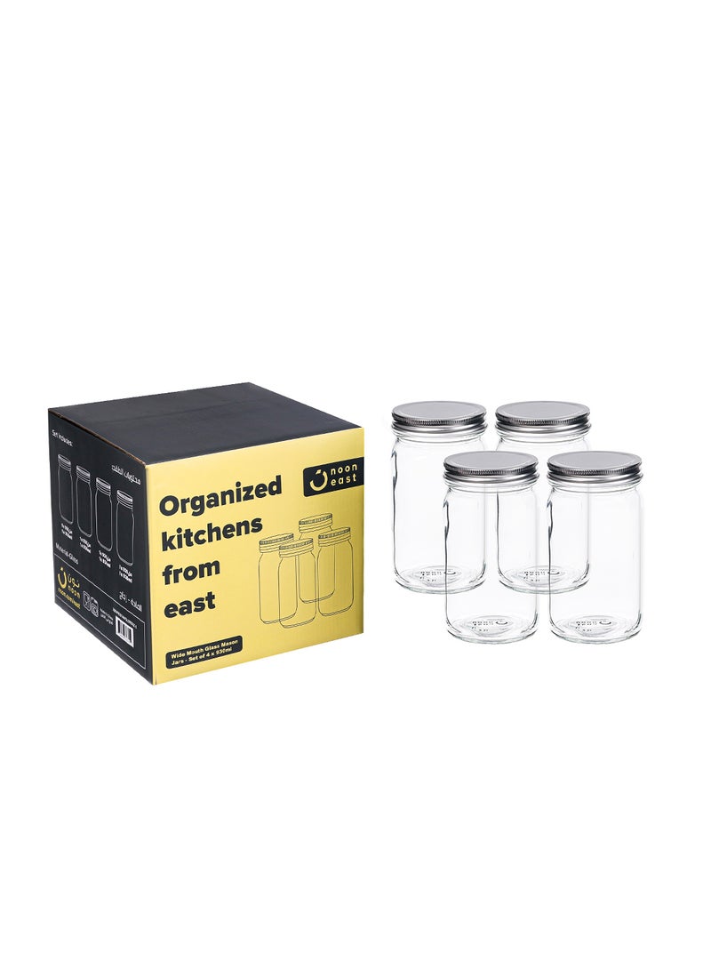 noon عبوة من 4 برطمانات ميسون مع أغطية. سعة 930 مل، مثالية للتخزين، التعليب، التخليل. خالية من BPA، 9 سم × 9 سم × 16.6 سم - شفاف - Image 5