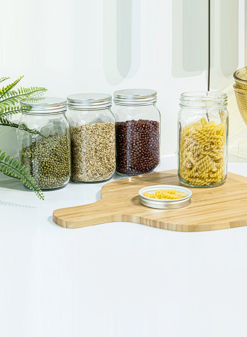 noon عبوة من 4 برطمانات ميسون مع أغطية. سعة 930 مل، مثالية للتخزين، التعليب، التخليل. خالية من BPA، 9 سم × 9 سم × 16.6 سم - شفاف - Image 4