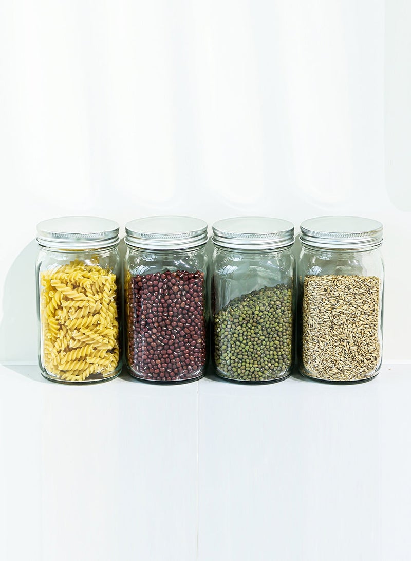 noon عبوة من 4 برطمانات ميسون مع أغطية. سعة 930 مل، مثالية للتخزين، التعليب، التخليل. خالية من BPA، 9 سم × 9 سم × 16.6 سم - شفاف - Image 1