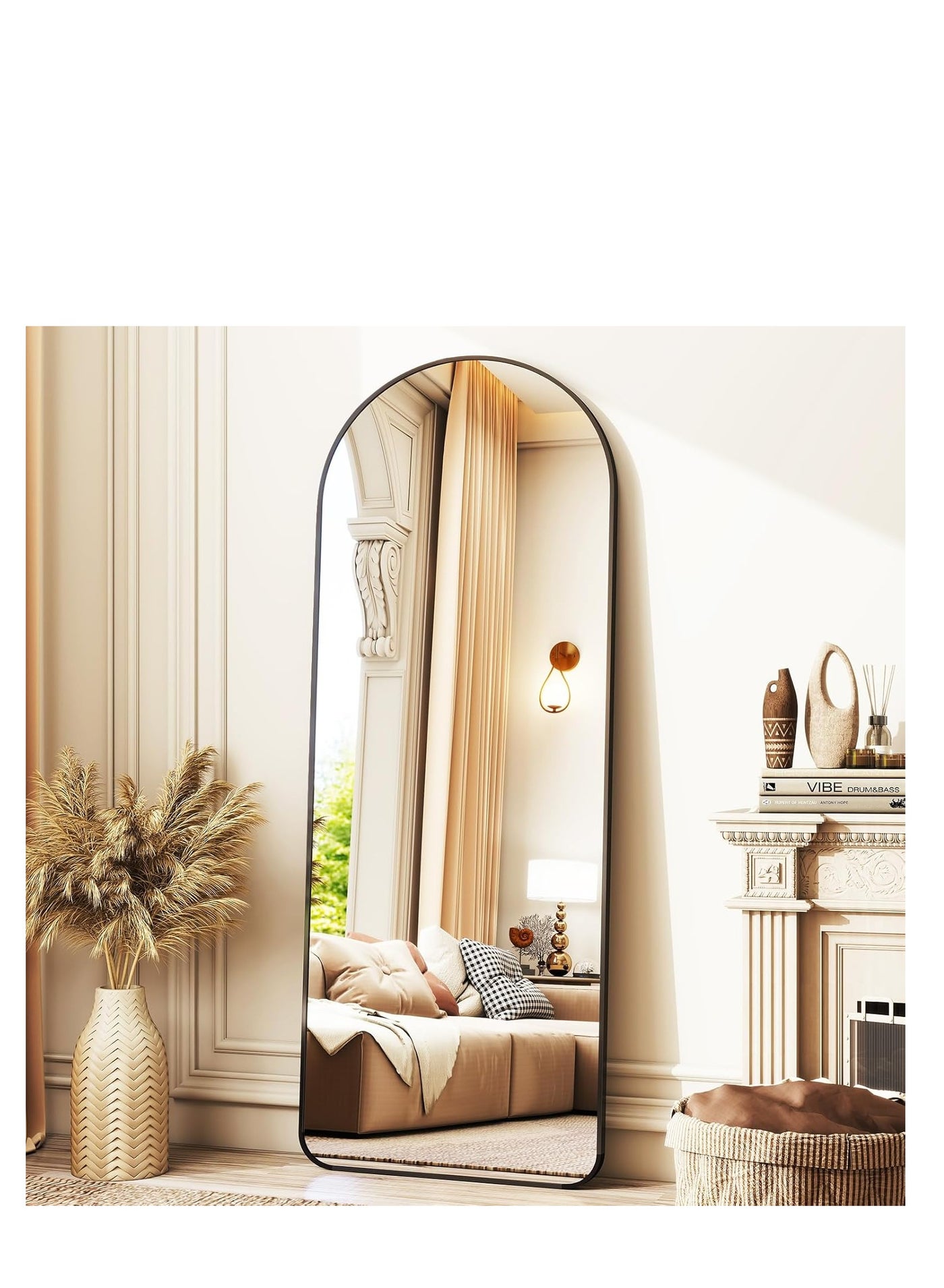 Full Length Mirror Arched Aluminum alloy Large Standing Dressing Mirror Hanging Leaning Against Wall Mounted Mirror with Stand for Bedroom Locker Room Living Room