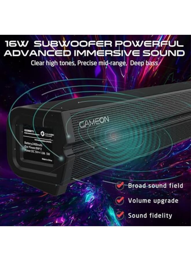 GameOn Sonicstorm X High Powered Wireless Bluetooth Sound Bar With Tws Rgb Lights And Long Battery Life Of 2400Mah 10M Range Aux In Tf Usb 52Mm Dual Horns Impedance 4Ohm 3 4 Hours Playtime - Image 2