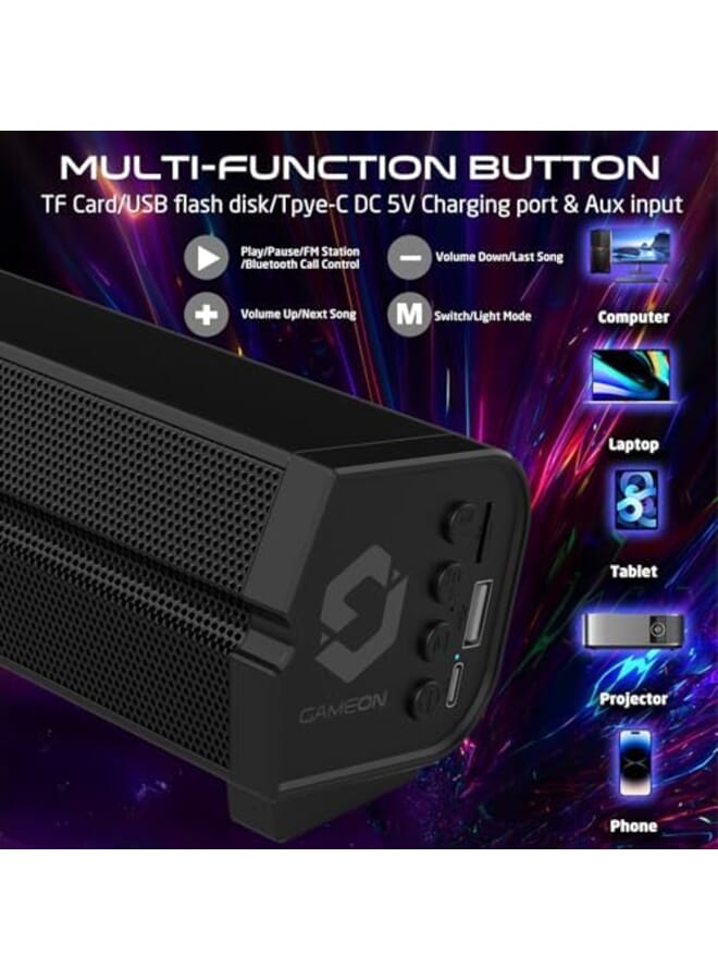GameOn Sonicstorm X High Powered Wireless Bluetooth Sound Bar With Tws Rgb Lights And Long Battery Life Of 2400Mah 10M Range Aux In Tf Usb 52Mm Dual Horns Impedance 4Ohm 3 4 Hours Playtime - Image 4