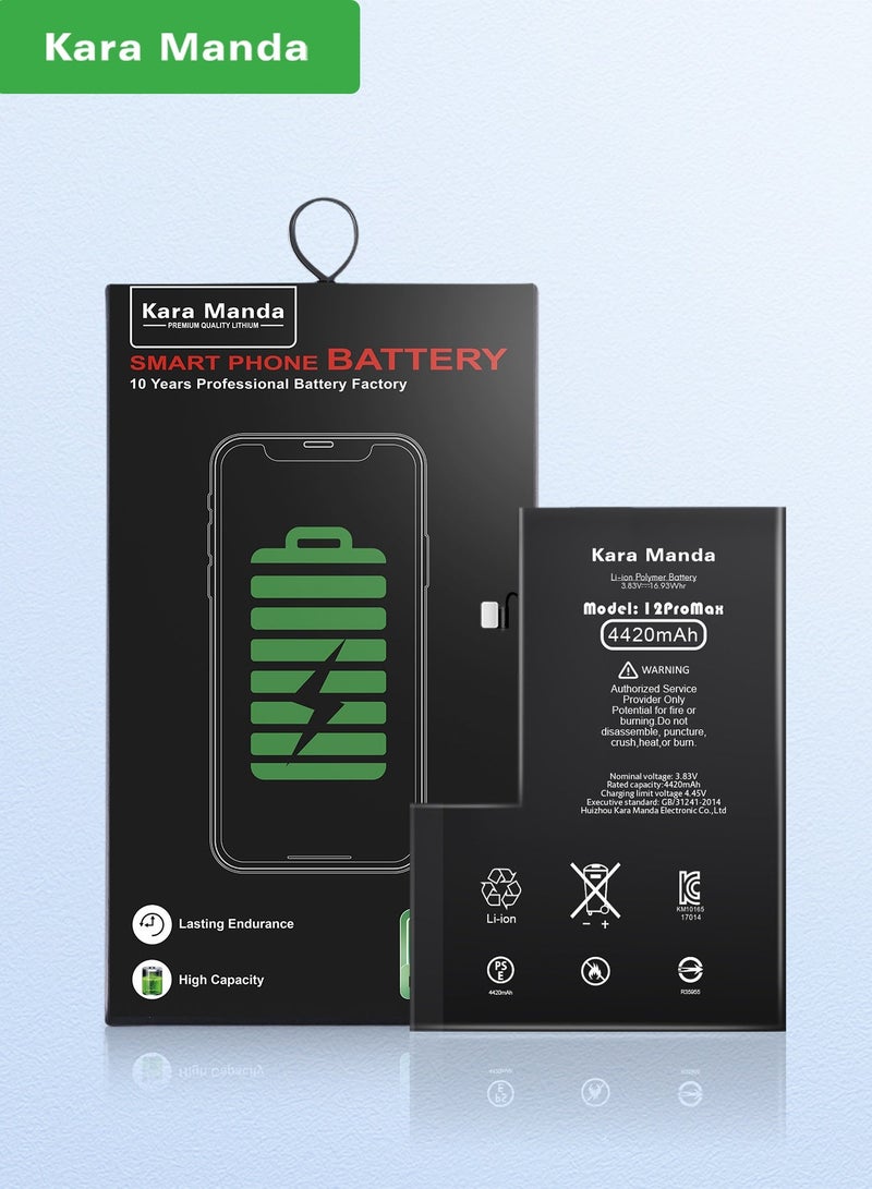Kara Manda Upgraded high-capacity 4420mah iPhone 12pro Max battery, 0-cycle brand new battery with long-lasting performance and better battery life - Image 1