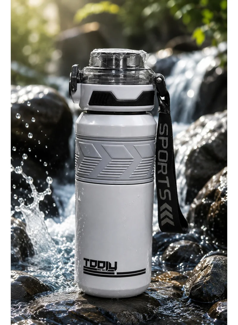 Tooly 650ml Stainless Steel Vacuum Insulated Sports Water Bottle Flask with Straw Lid & Carrying Strap – 304 Food-Grade Double Wall Hot (12h) & Cold (24h) Travel Tumbler, BPA Free, Leak-Proof (Grey)