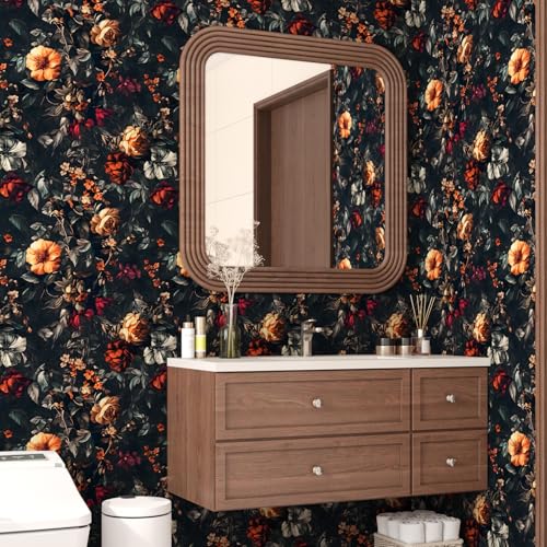 VOLEAAR Vintage Floarl Wallpaper Peel and Stick, Black Dark Moody Garden Flower Self Adhesive Removable Wallpapers for Bedroom Powder Room Cabinet, Vinyl Witchy Contact Paper Wall Art 17.5In x 118In - Image 5