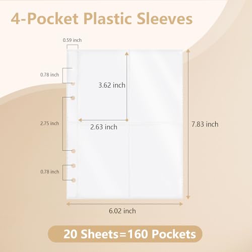 Dajino 20 Sheets Clear Binder Sleeves Pocket Sheets Protectors Double Sided Plastic Sleeves for Binder Refill, Photo Card Sticker Organizer Pocket Pages Binder Inserts for 6 Ring A5 Binder (4-Pocket) - Image 3