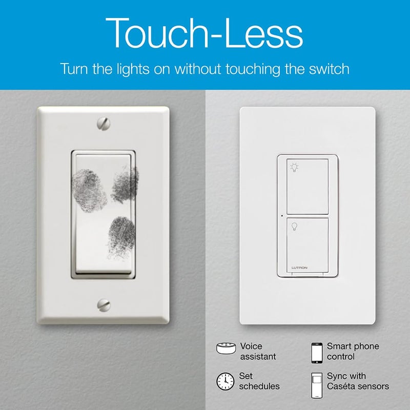 LUTRON Caseta Smart Switch 3-Way Kit, with Pico Remote, Wallplate, Wall Bracket for LED Lights and Fans, 5 Amp, Neutral Required, P-PKG1WS-WH - Image 3