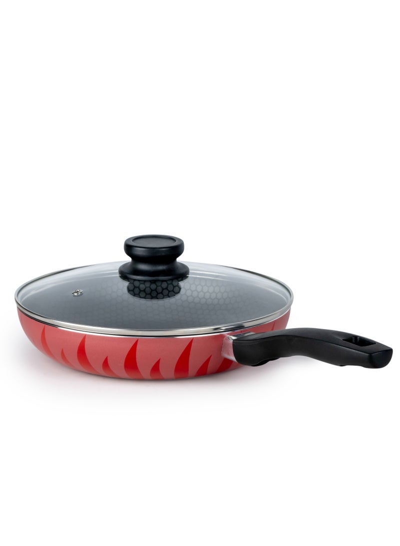 مقلاة سينستان بتصميم اللهب مع غطاء زجاجي | مقلاة غير لاصقة | 24X5.4 سم | مقلاة بنمط اللهب | مقلاة طهي متميزة - Image 2