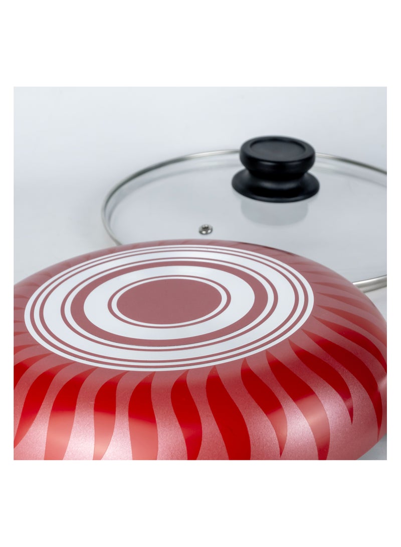 مقلاة سينستان بتصميم اللهب مع غطاء زجاجي | مقلاة غير لاصقة | 24X5.4 سم | مقلاة بنمط اللهب | مقلاة طهي متميزة - Image 5