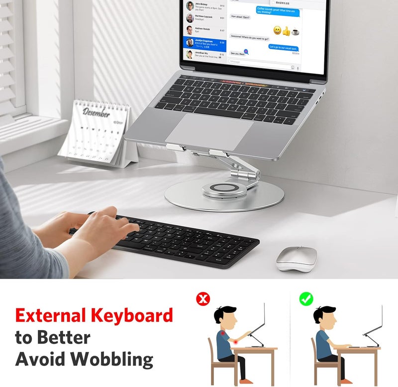 Omoton Adjustable Laptop Stand with 360 Rotating Base, Ergonomic Laptop Riser for Collaborative Work, Dual Rotary Shaft Fully Foldable for Easy Storage, Fits All Laptops up to 16 inches, Silver - Image 2