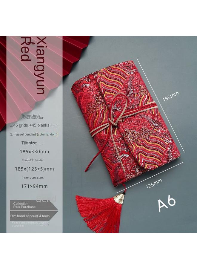 Bluejw Vintage Pocket Fabric Handbook Suit Ins Japanese A6 Cute High Color Value Loose-leaf Grid Notebook Handbook - Image 1