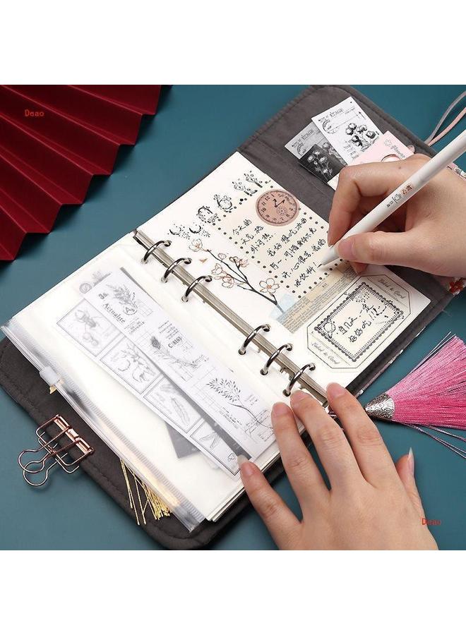 Bluejw Vintage Pocket Fabric Handbook Suit Ins Japanese A6 Cute High Color Value Loose-leaf Grid Notebook Handbook - Image 4