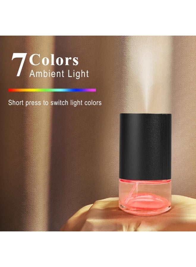 الأزرق جي دبليو موزع الزيوت العطرية، موزعات الروائح بدون ماء للمنزل، مرطب رذاذ بسعة 100 مل، آلة معطر الهواء القابلة لإعادة الشحن مع إضاءة محيطة بـ 7 ألوان للحمام والسيارة والمكتب (أسود) - Image 2