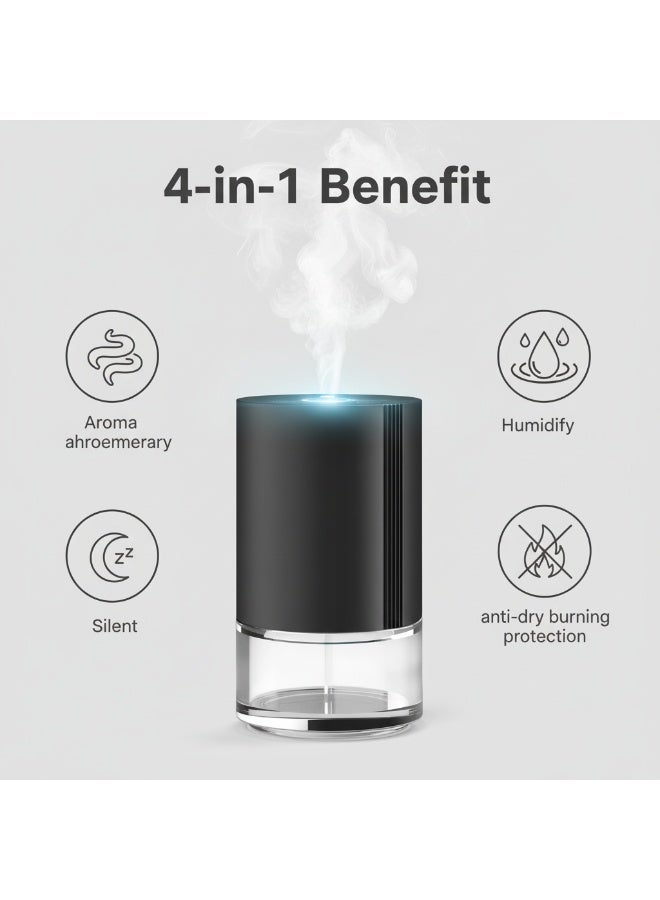 الأزرق جي دبليو موزع الزيوت العطرية، موزعات الروائح بدون ماء للمنزل، مرطب رذاذ بسعة 100 مل، آلة معطر الهواء القابلة لإعادة الشحن مع إضاءة محيطة بـ 7 ألوان للحمام والسيارة والمكتب (أسود) - Image 5