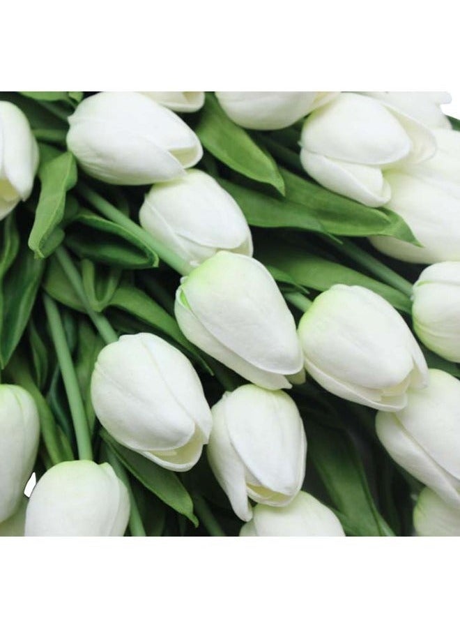 Tulip Bouquet, Small Artificial Tulips, 10 Pieces - White - Image 3