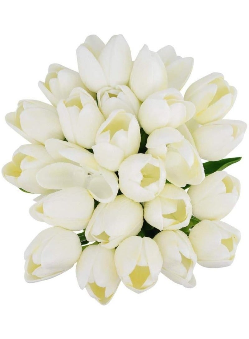 Tulip Bouquet, Small Artificial Tulips, 10 Pieces - White - Image 4