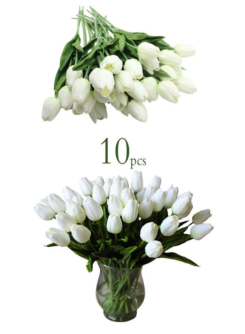Tulip Bouquet, Small Artificial Tulips, 10 Pieces - White - Image 2