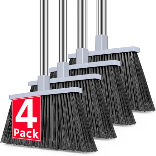 PBHEPJ Broom 4 Pack Outdoor Broom for Floor Cleaning 58 Long Stainless Steel Handle Hard Bristle Angle Broom for Sweeping Indoor Commercial Industrial Garage Kitchen - Image 2