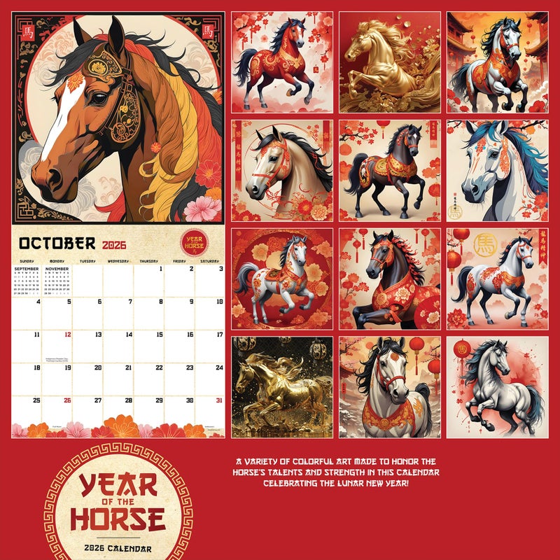 TF Publishing 2026 Year of the Horse Wall Calendar - Large Grids for Appointments and Scheduling - Vertical Monthly Wall Calendar 2026 w/Premium Matte Paper for Home and Office Organization - 12x12in - Image 3